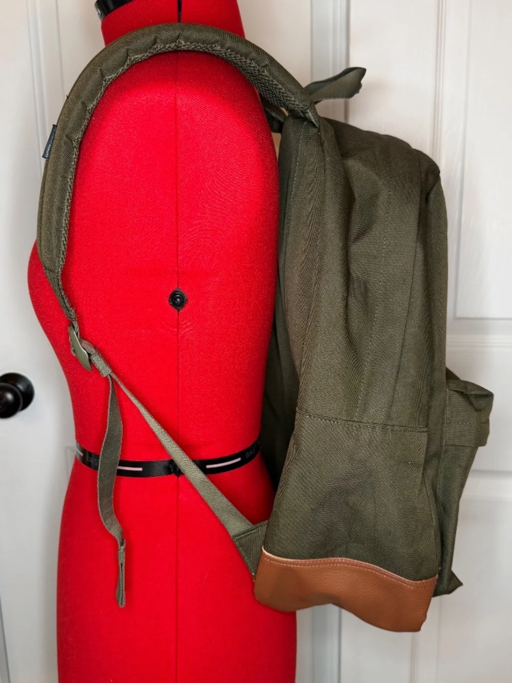 Herschel Heritage Backpack Army Green Canvas Faux Brown Leather Bottom Backpack